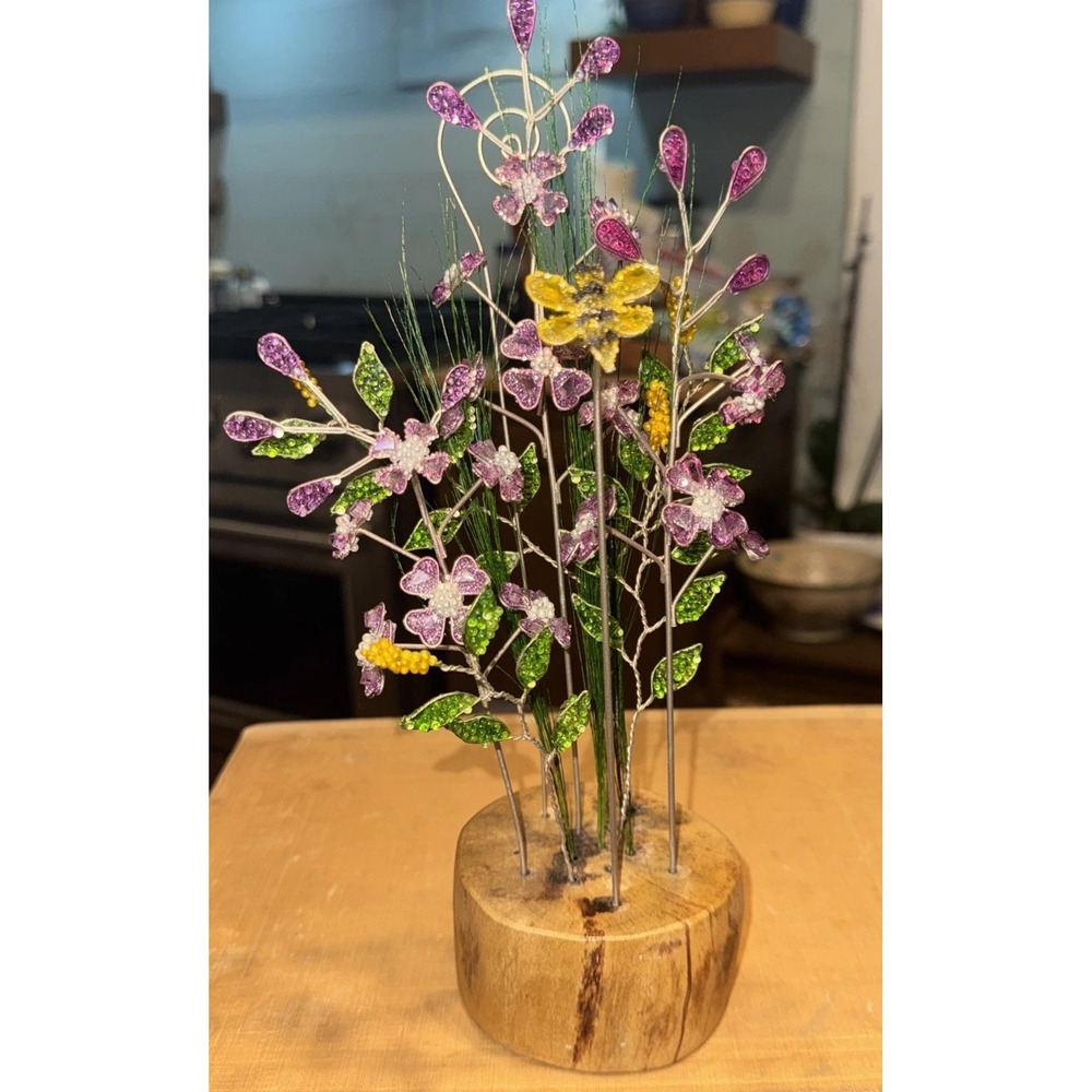 Uncommon Goods Wildflower Bouquet Poppy Mosaic Glass Flower Arrangement On Wood